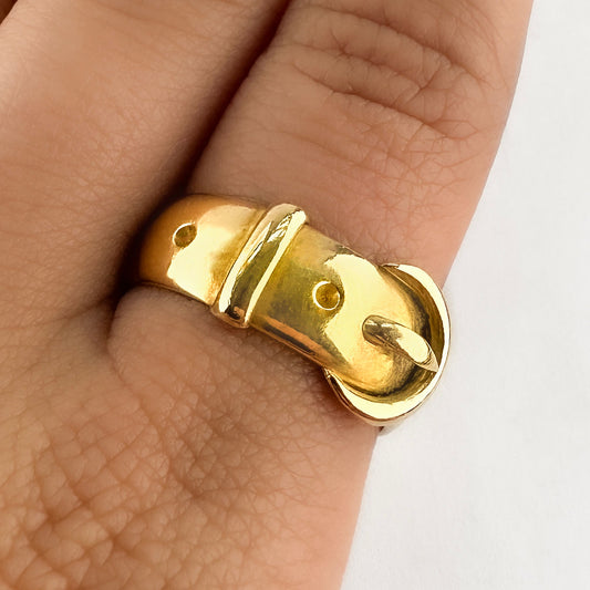 Victorian Antique 18ct Yellow Gold Buckle Ring, Birmingham 1891