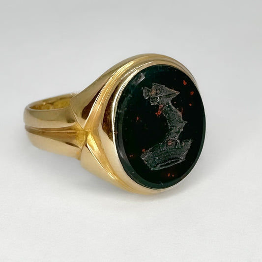 Antique Bloodstone Intaglio Signet Ring