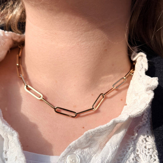 9ct Yellow Gold Paper Clip Link Chain Necklace