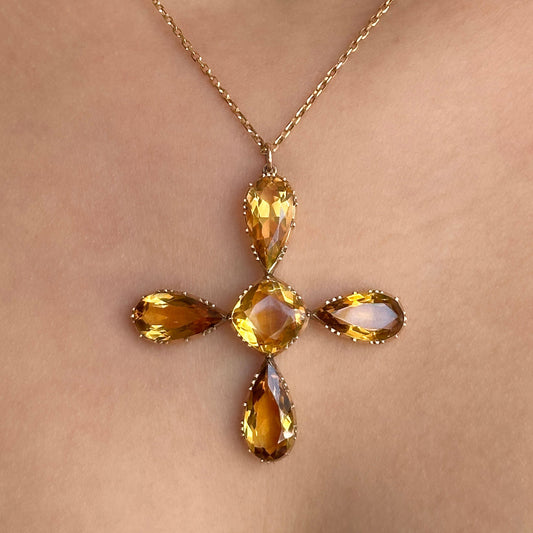 Victorian Antique Citrine Cross Pendant