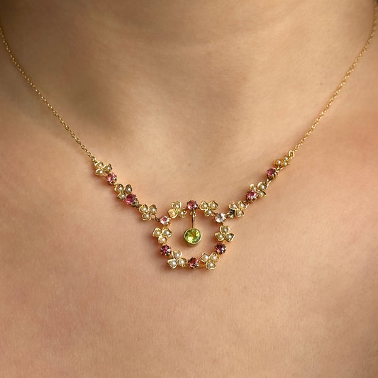 Edwardian Antique Peridot Tourmaline and Pearl Garland Festoon Necklace