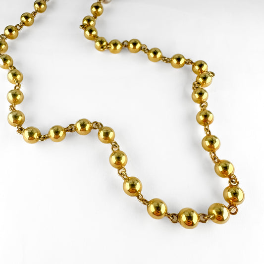 Vintage French 18ct Yellow Gold Beaded Chain Necklace