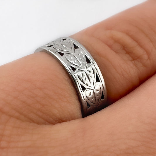 Antique Vintage Art Deco Pierced Platinum Wedding Band Ring