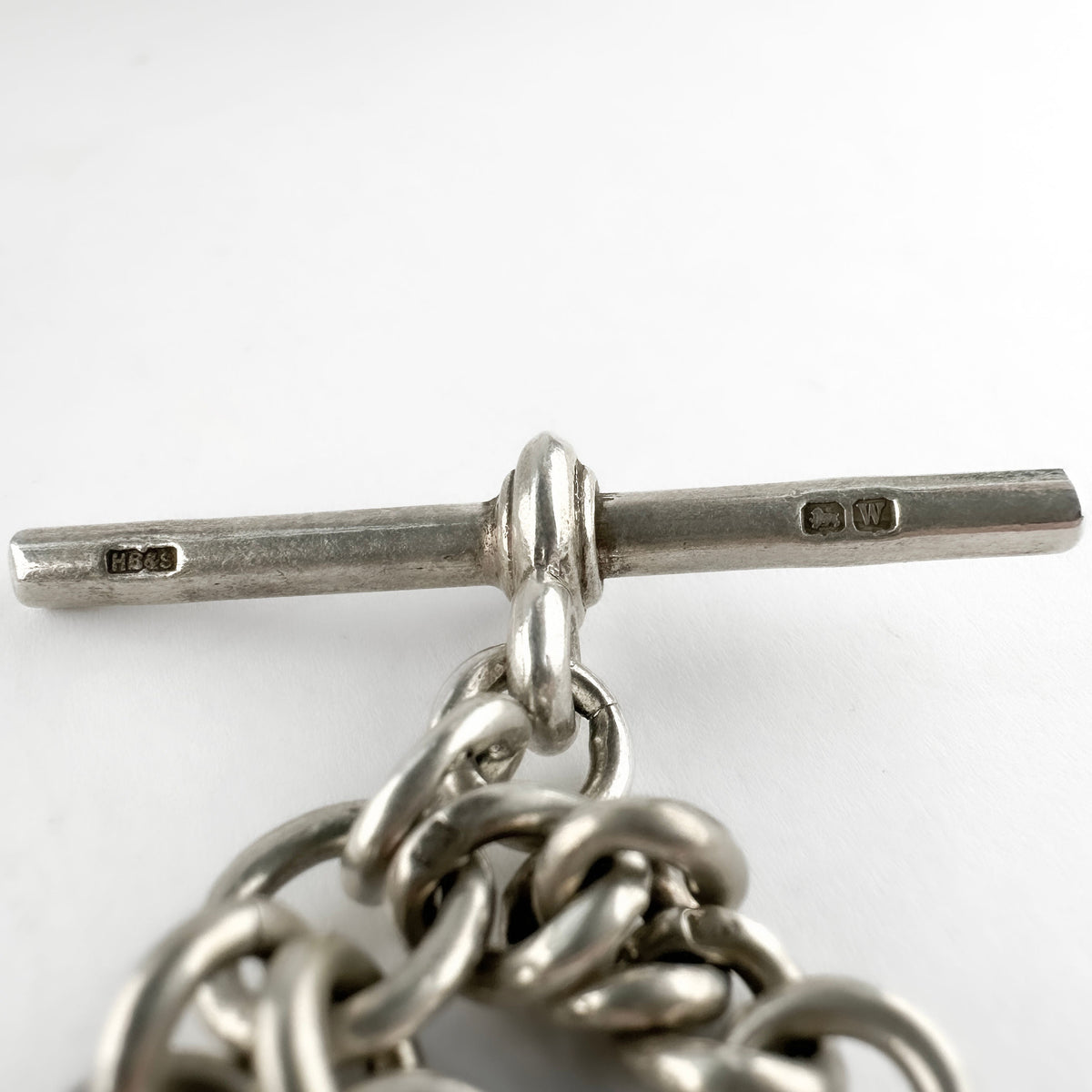 Edwardian Antique Silver Albert Chain Necklace With T-Bar