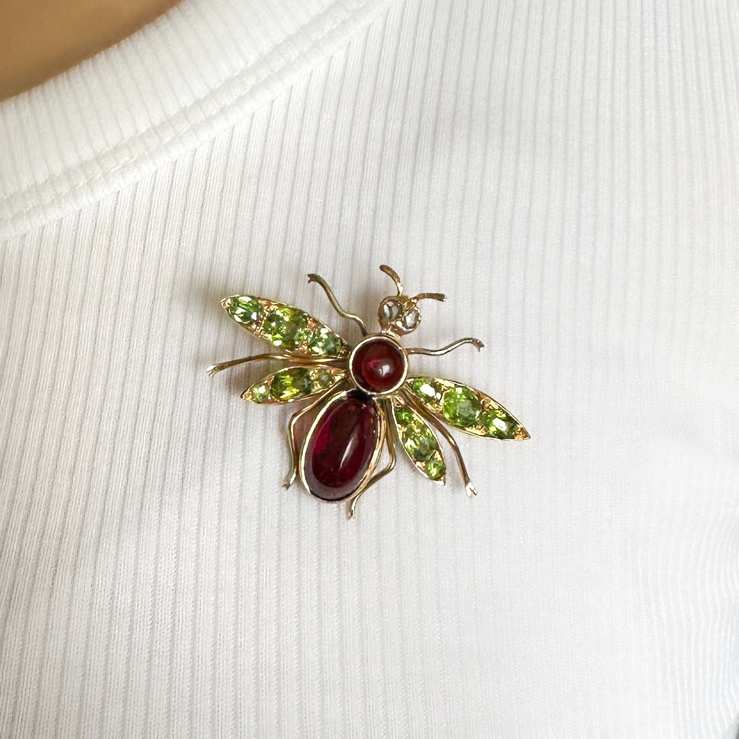 Antique Edwardian Bug Demantoid Garnet Brooch