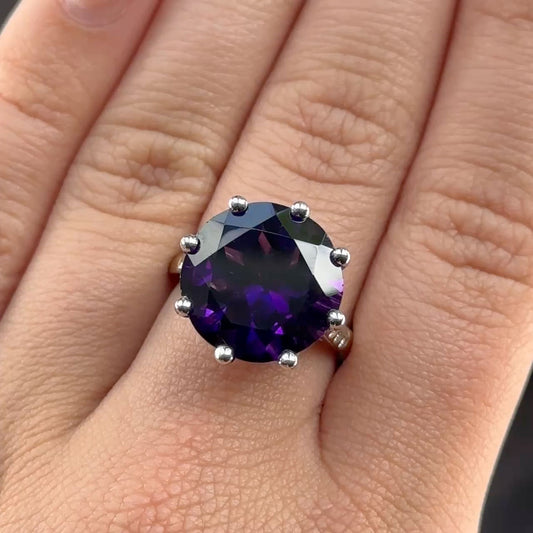 Large Vintage Amethyst Solitaire Cocktail Ring with Diamond Shoulders