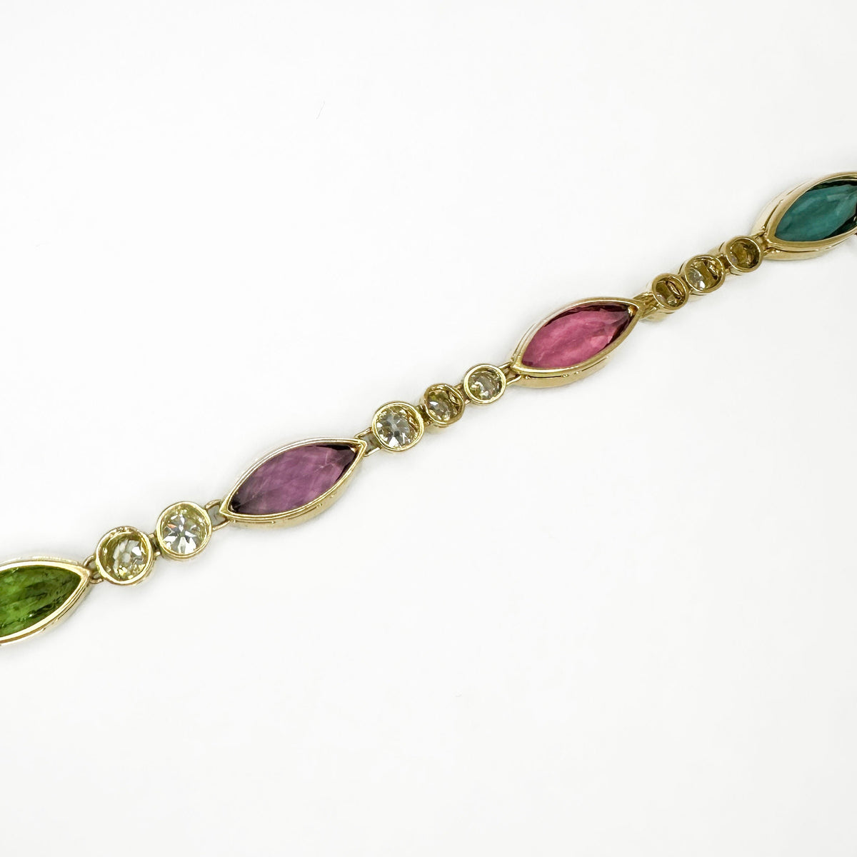Edwardian Antique Marquise Cut Multi Gemstone and Diamond Line Bracelet