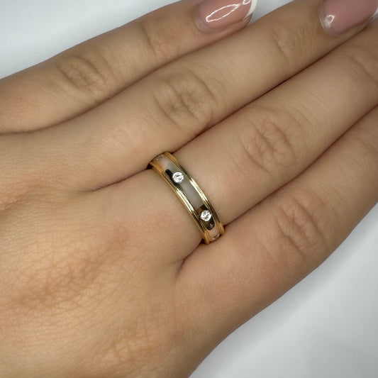 Vintage Diamond Set Bi Colour Gold Wedding Band Ring