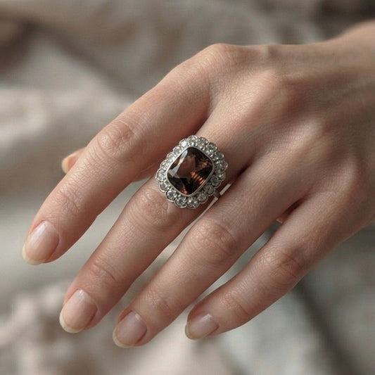 Edwardian Madeira Citrine Diamond Platinum 14 KT ring