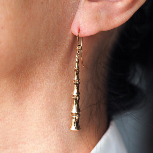 Antique 9ct Yellow Gold Bamboo Design Drop Earrings, Circa 1920s