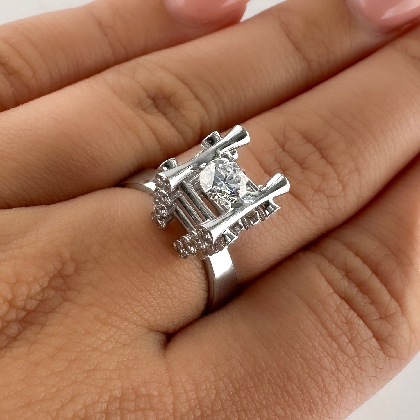 Contemporary Modernist Diamond Tower Ring by Marco Oldani For John Rasmussen