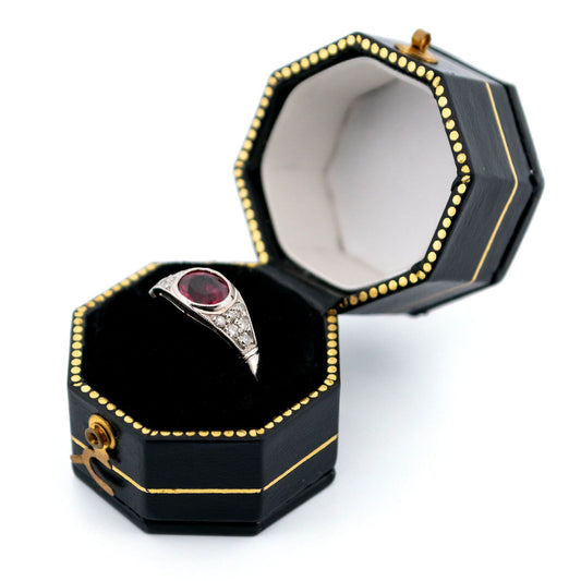 Art Deco Style Platinum, Ruby and Diamond Ring, 0.77 Carat