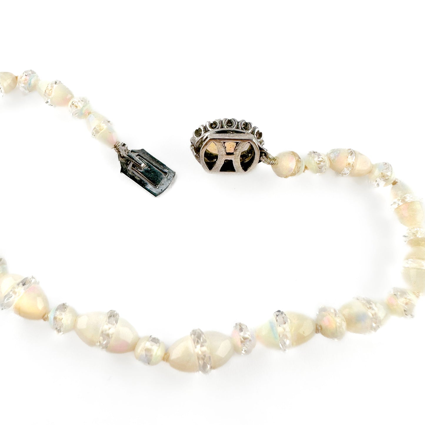 1920's Opal Bead Bracelet With Diamond Clasp