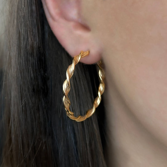 9ct Yellow Gold Twist Hoop Earrings