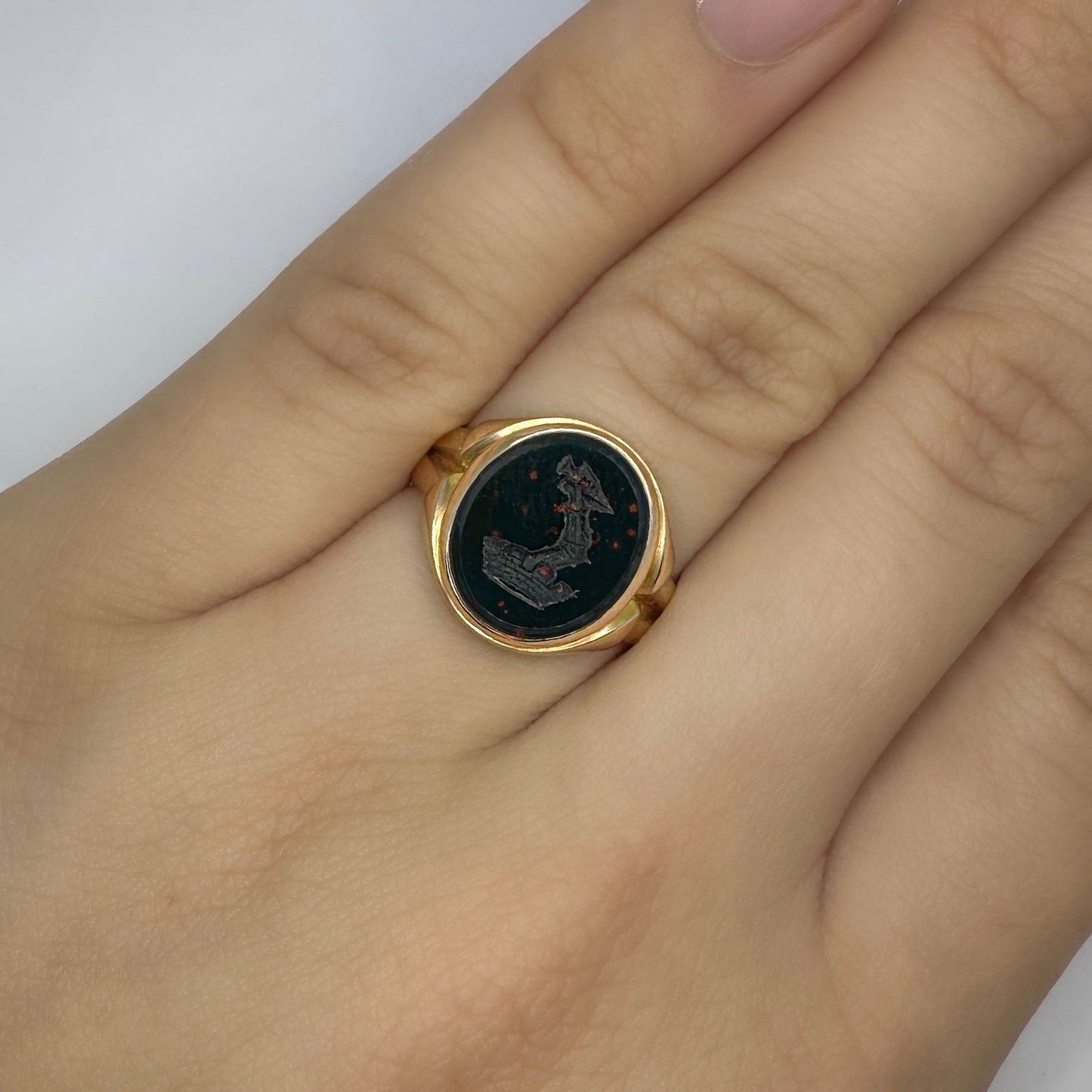Antique Bloodstone Intaglio Signet Ring