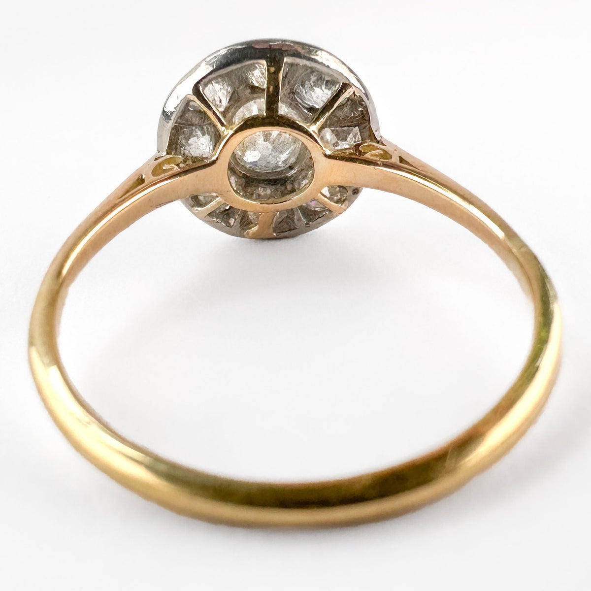 Edwardian 18 Carat Yellow Gold and Platinum Old-Cut Diamond Cluster Ring
