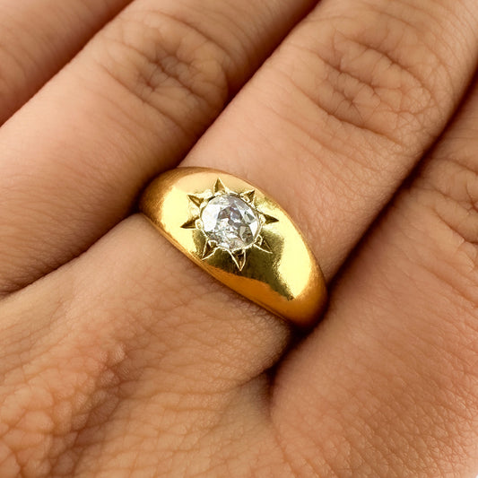 Victorian Antique Single Stone 0.40ct Old Cut Diamond Solitaire Gypsy Ring