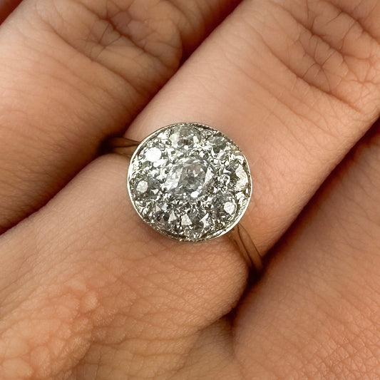 Edwardian 18 Carat Yellow Gold and Platinum Old-Cut Diamond Cluster Ring