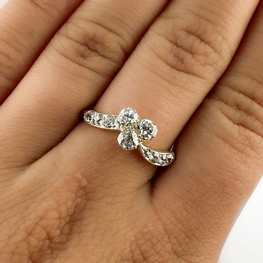Victorian Antique Old Cut Diamond Trefoil Engagement Ring