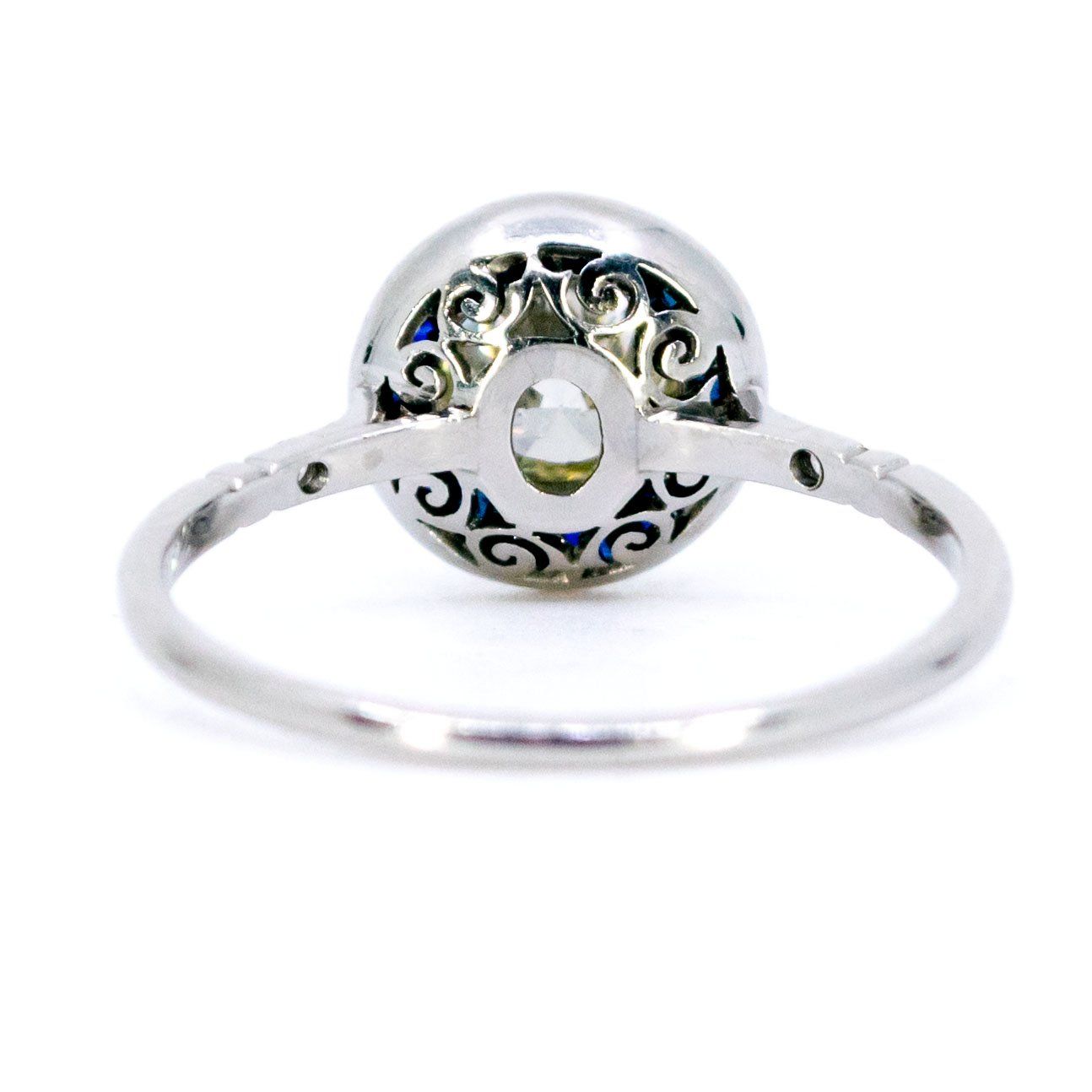 1ct Old European Cut Diamond and Sapphire Halo Target Cluster Ring in Platinum