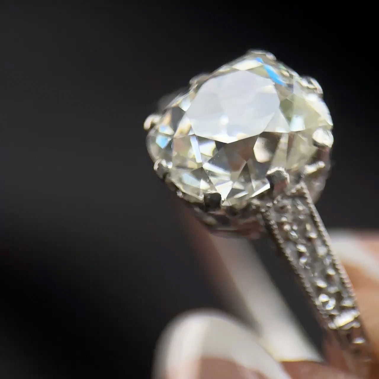 Edwardian Antique 1.52ct Single Stone Old Cushion Cut Diamond Solitaire Engagement Ring in Platinum