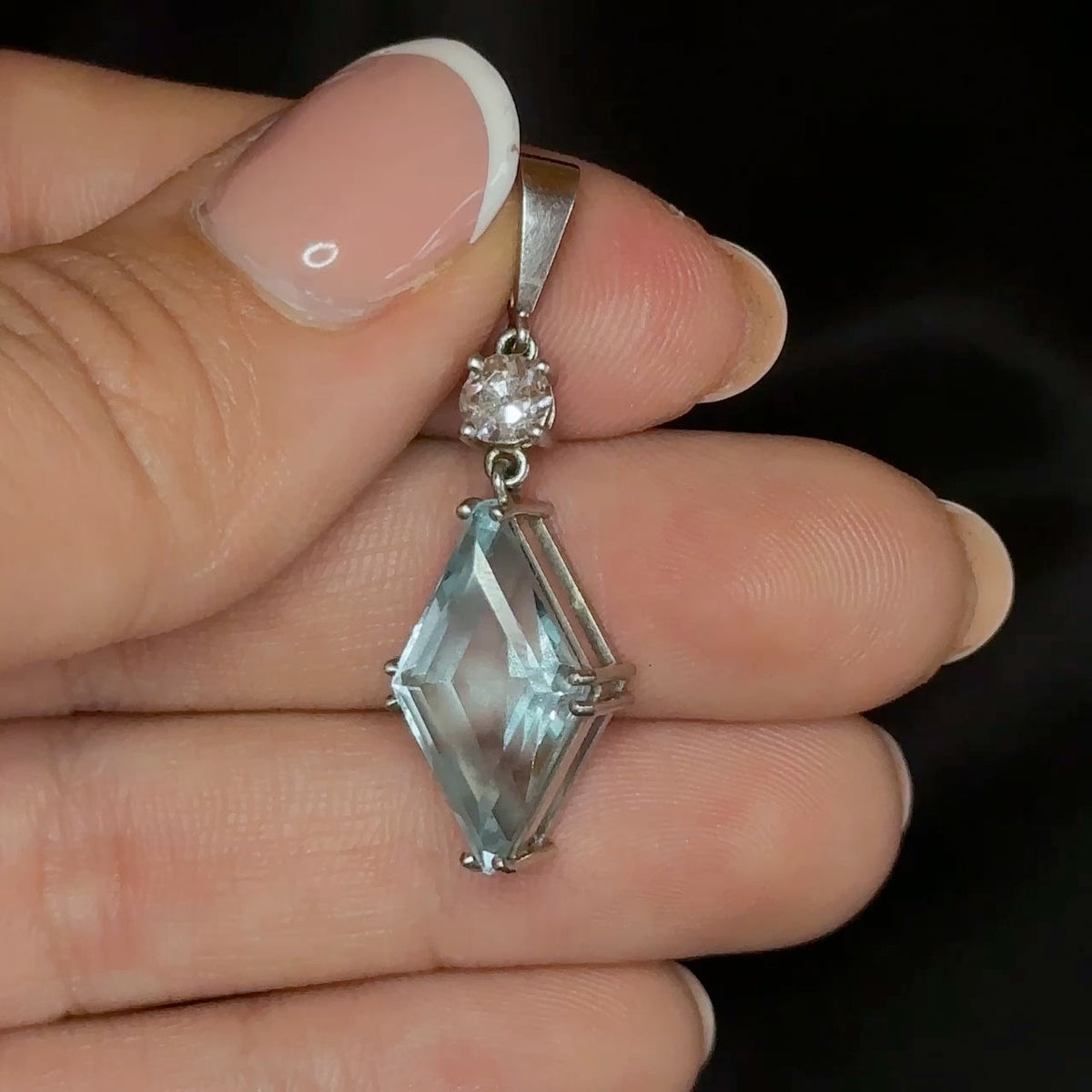 6.67ct Aquamarine and Diamond Drop Pendant in Platinum