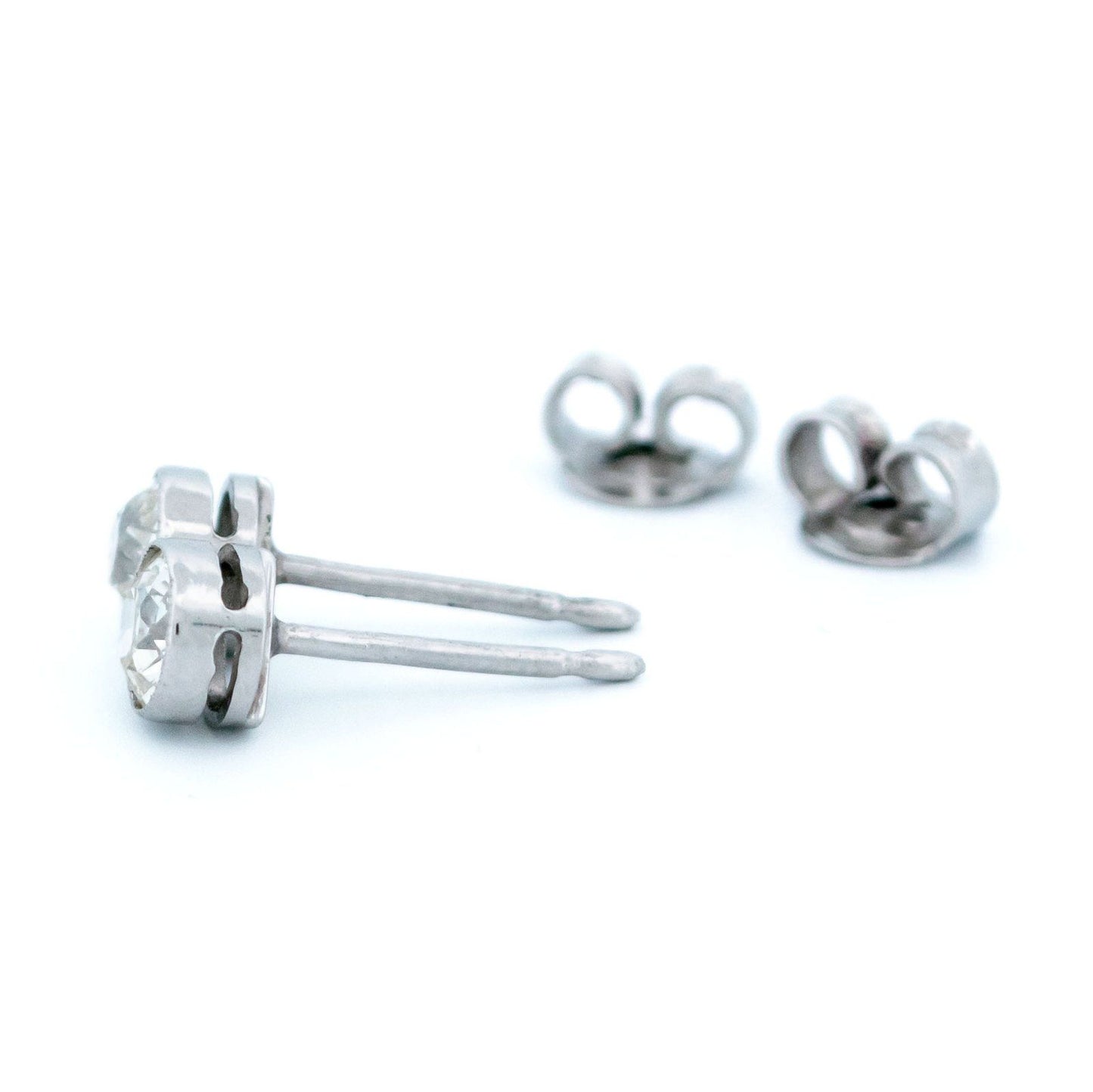 Antique Vintage 1.10ct Old Mine Cut Diamond Solitaire Stud Earrings in Platinum