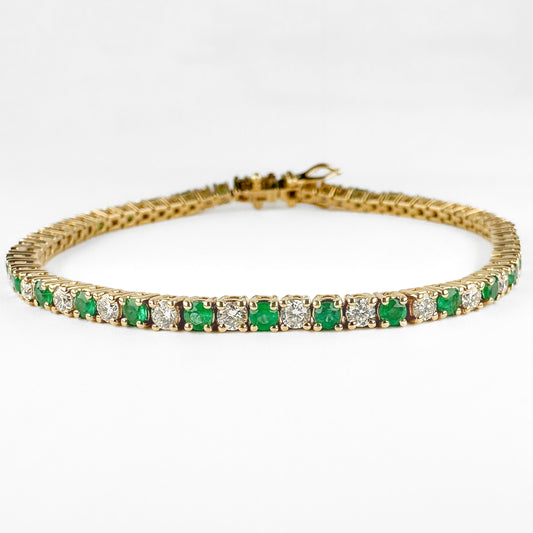 Vintage Italian Emerald and Vintage Diamond Tennis Bracelet