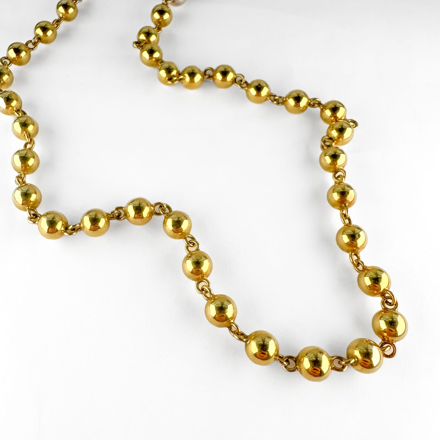 Vintage French 18ct Yellow Gold Beaded Necklace