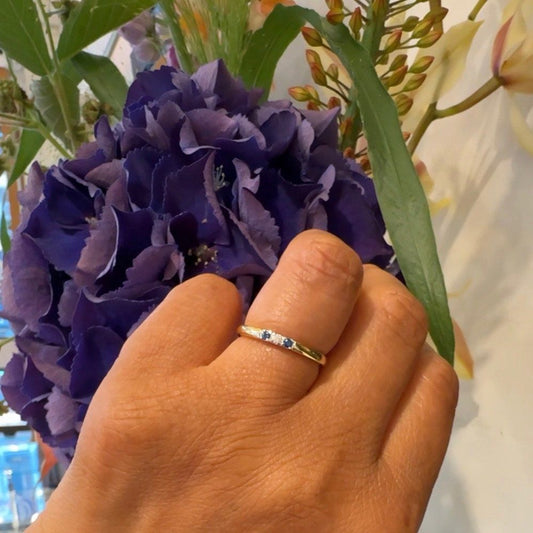 Diamond and Sapphire Three Stone Trilogy Engagement Ring in 14ct Yellow Gold