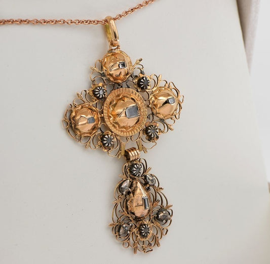 Georgian Antique Flemish Table Cut Diamond Large Cross Pendant