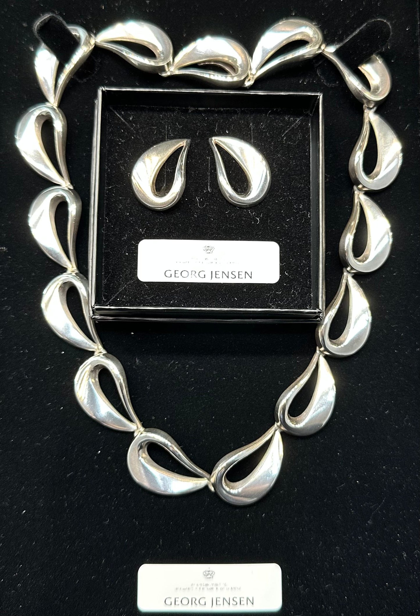 Vintage Georg Jensen Sterling Silver Sculptural Necklace and Earring Set