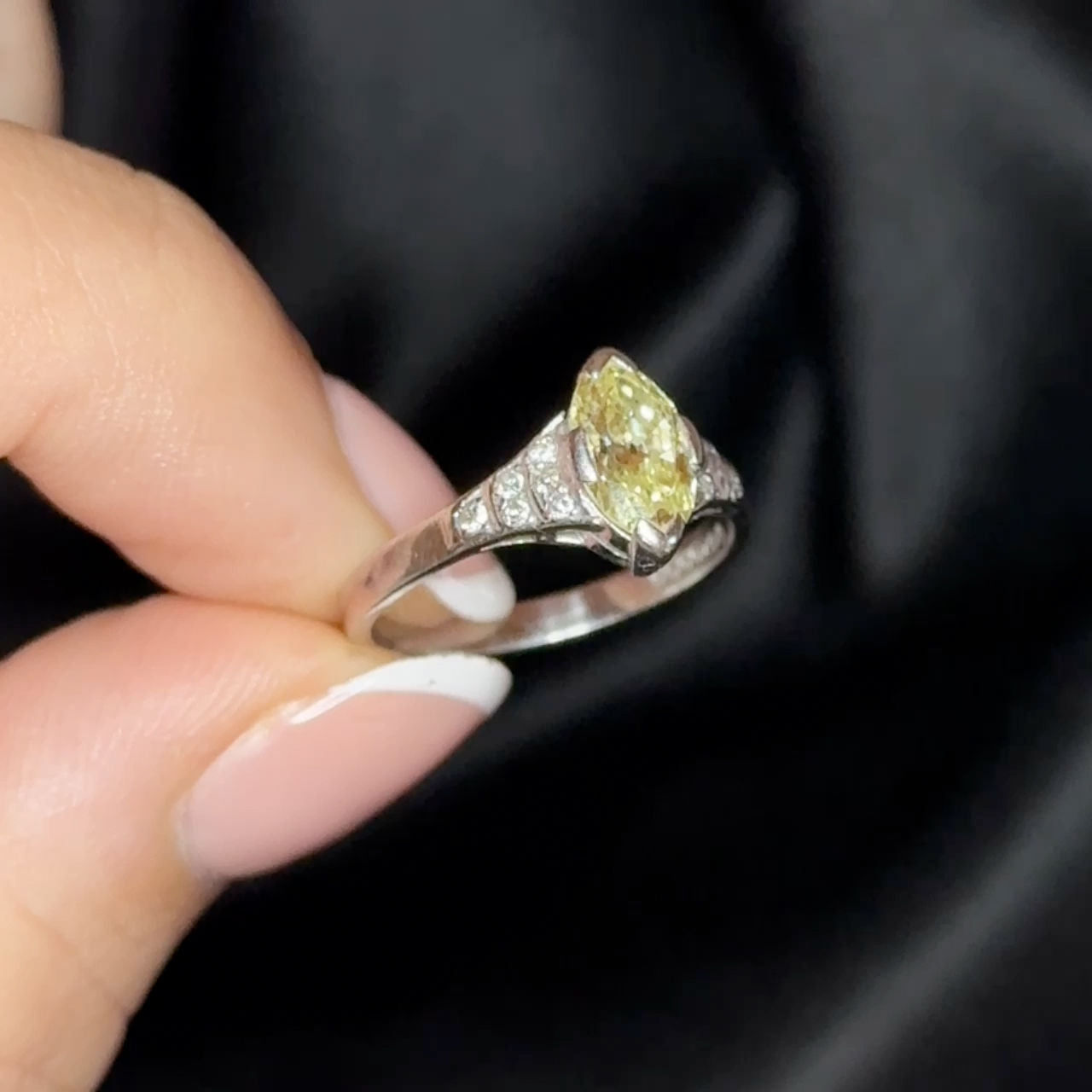 Vintage 1.15ct Yellow Diamond Navette Ring