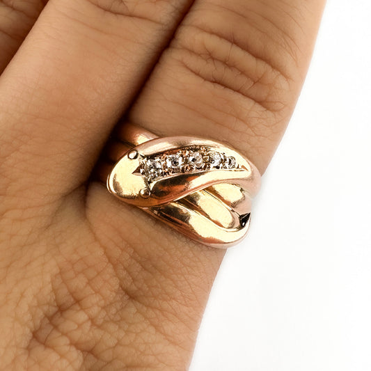 Edwardian Antique Diamond Set 9ct Rose Gold Snake Ring