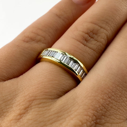 Channel Set 0.75ct Baguette Cut Diamond Half Eternity Band Ring