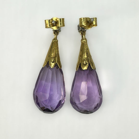 Vintage Large Amethyst Drop Earrings