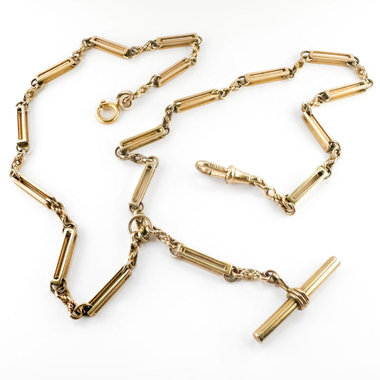 Edwardian Antique Double Trombone Box Link Long Albert Chain Necklace