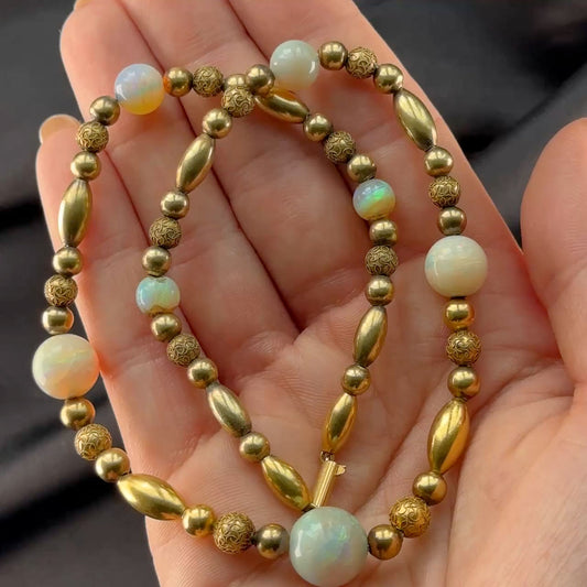 Antique Opal and 18ct Yellow Gold Bead Necklace