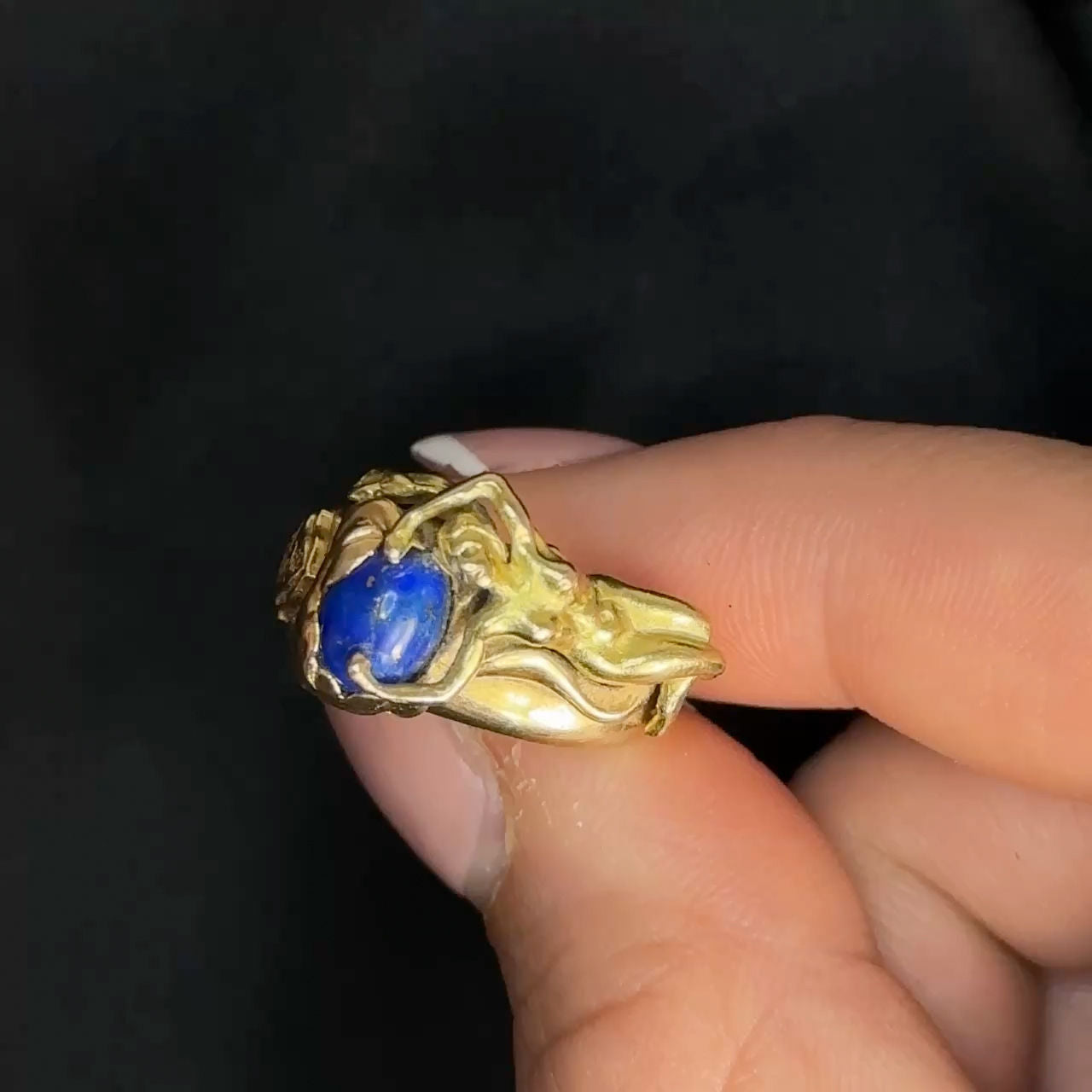 Figurative Art Nouveau Lapis Lazuli Ring