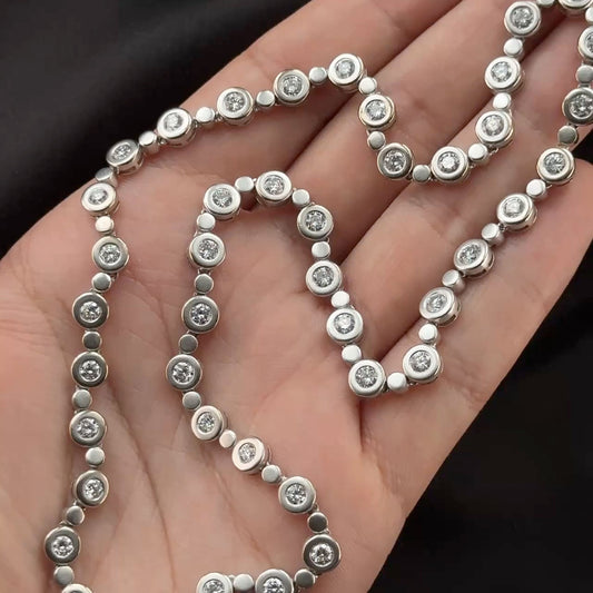 Vintage 6.60ct Diamond Rub Over Riviere Line Necklace