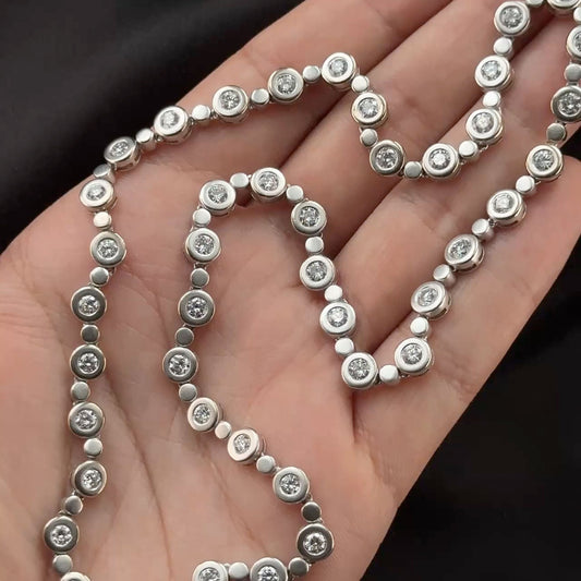 Vintage 6.60ct Diamond Rub Over Riviere Line Necklace