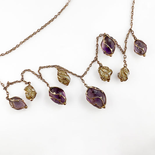 Arts and Crafts Amethyst and Pearl Drop Necklace