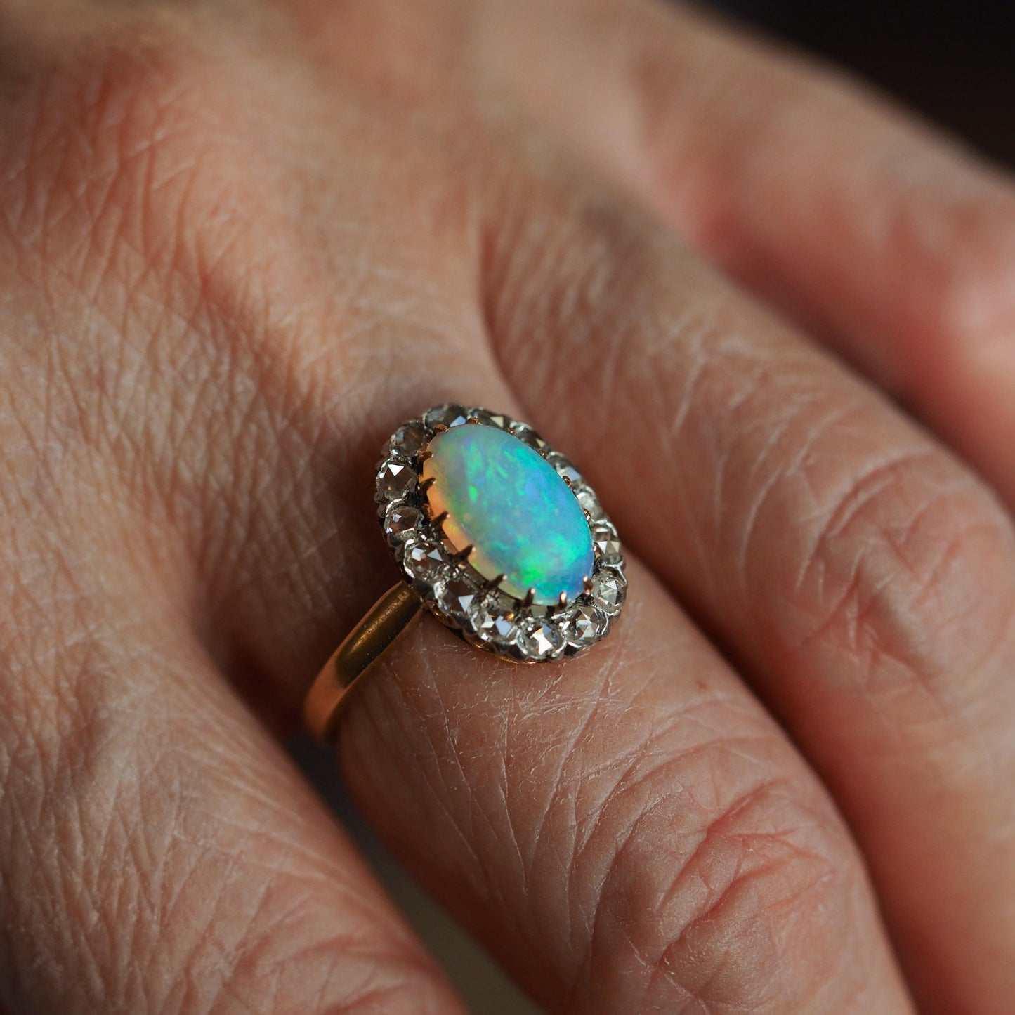 Victorian Antique Opal and Diamond Cluster Engagement Ring