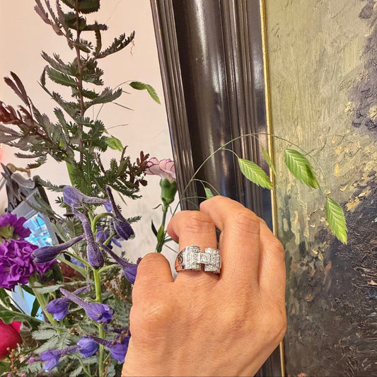 Vintage Retro Diamond Set Platinum and Gold Tank Ring