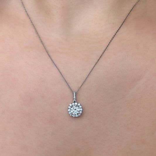 Brilliant Cut 0.84ct Diamond Halo Cluster Pendant