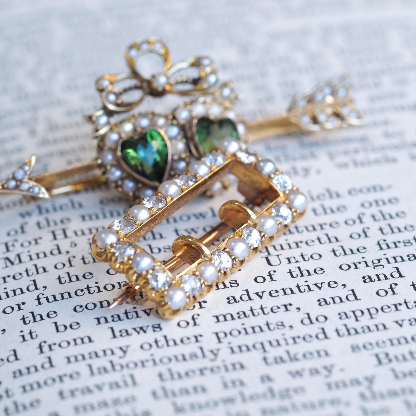 Antique Victorian Diamond Pearl Brooch/Pendant Buckle Shape 18K Gold - c.1890