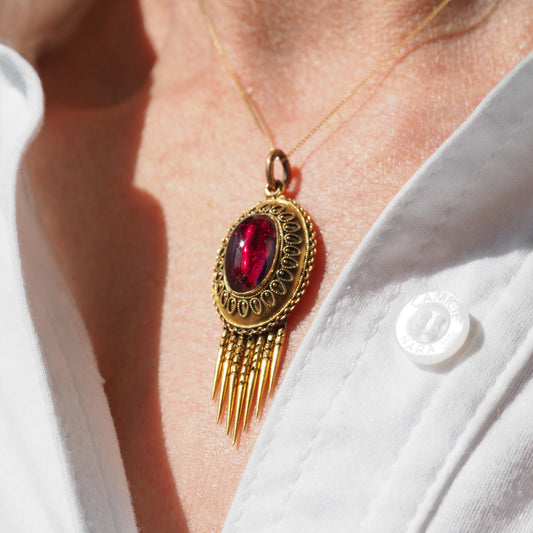 Antique Victorian Garnet Etruscan Revival Pendant Necklace