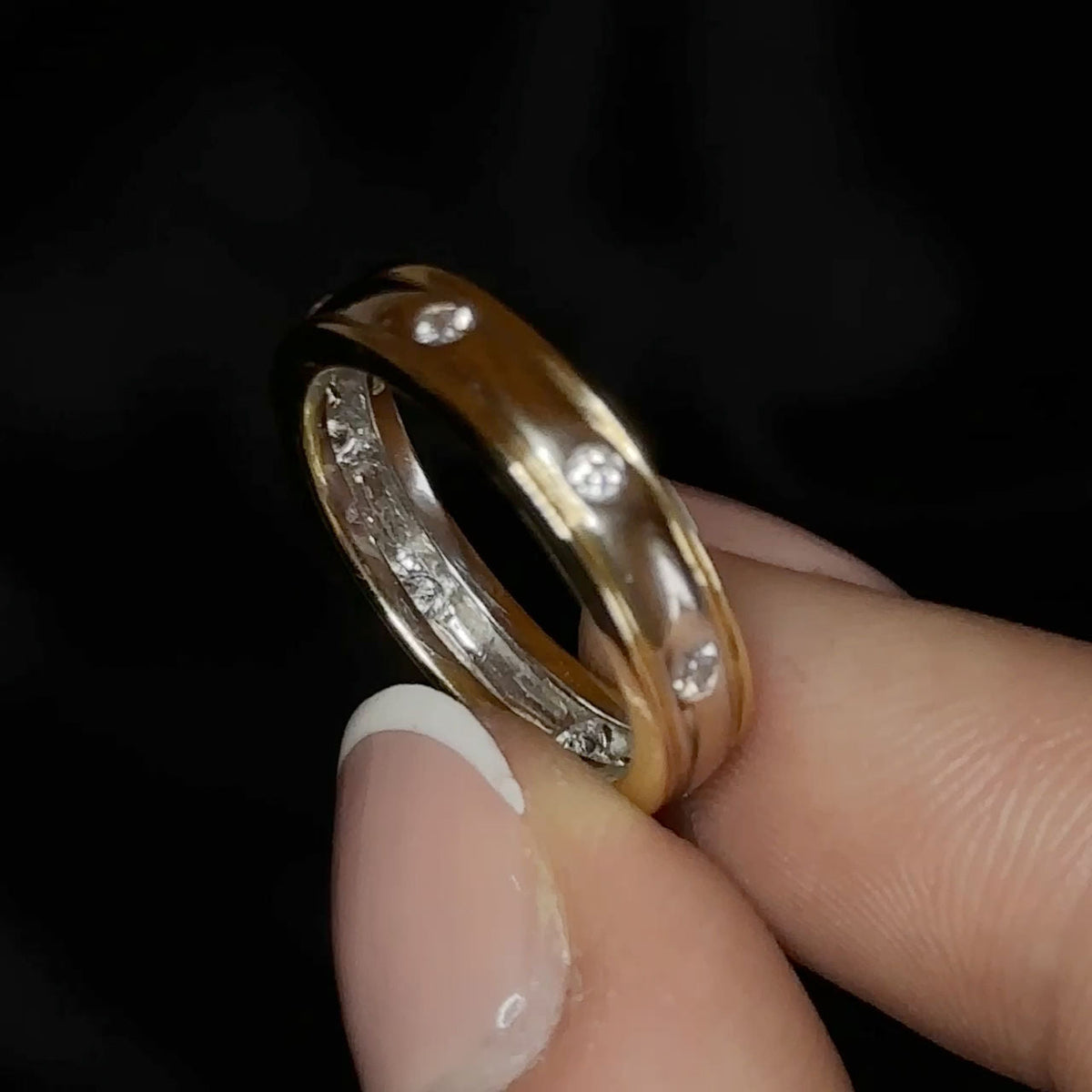 Vintage Diamond Set Bi Colour Gold Wedding Band Ring
