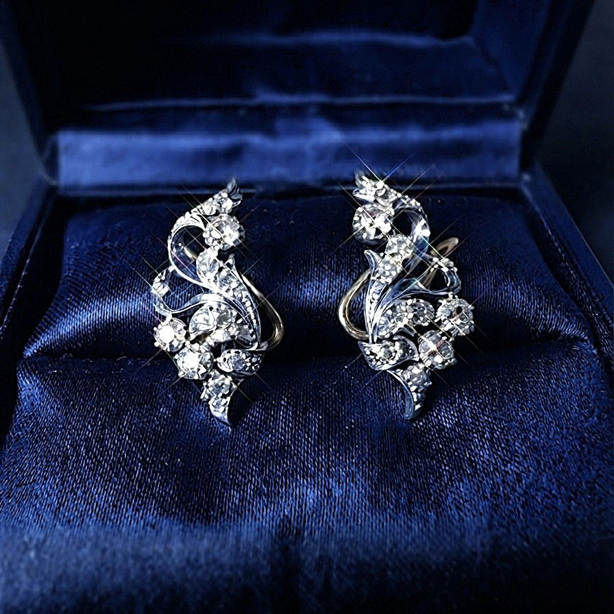 Late Art Deco 7.80ct Old Mine Cut Diamond Spray Earrings