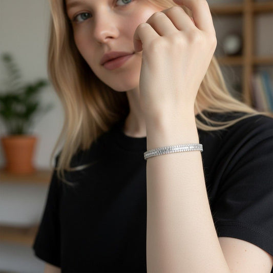 4.42ct Baguette Cut Diamond Bangle Bracelet in 18ct White Gold